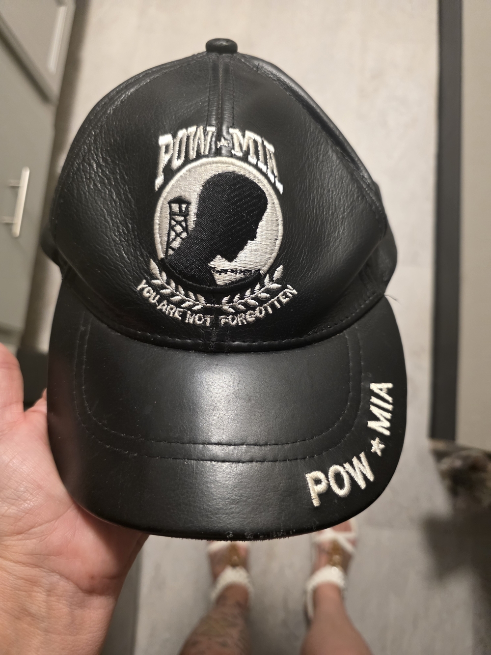 POW-MIA Black Leatherette Baseball Cap - Unbranded